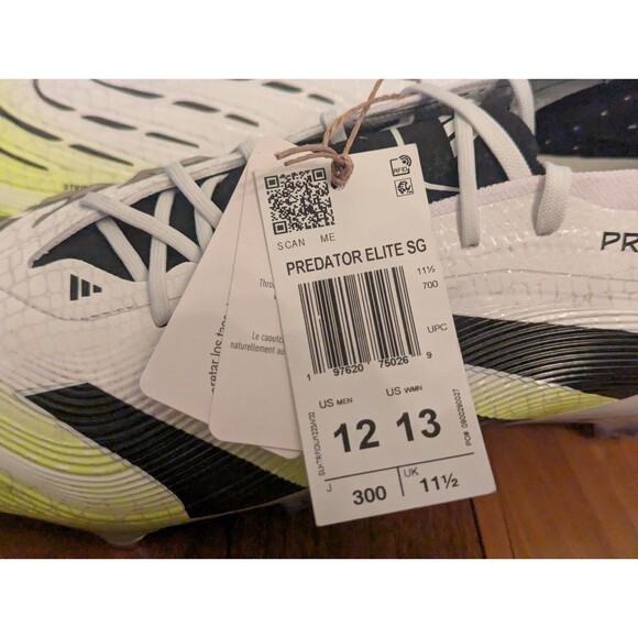 Adidas Predator 25 Elite SG Men\'s Size 12 Soccer Cleats White/Yellow NWT